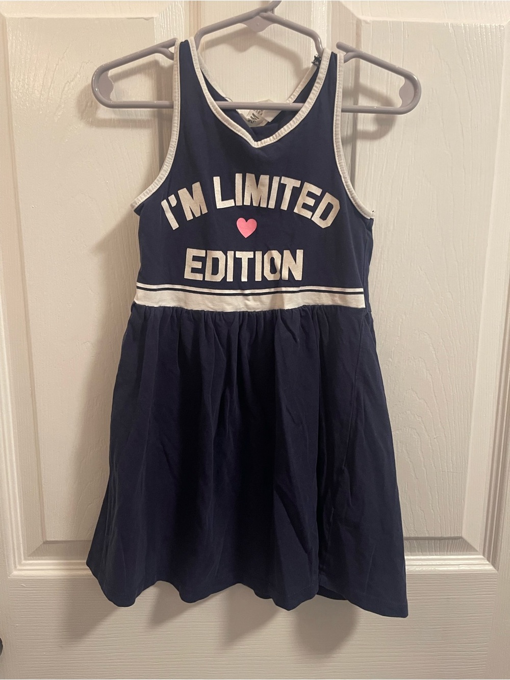 H&M Navy Dress with White Trim and Pink Heart Graphic